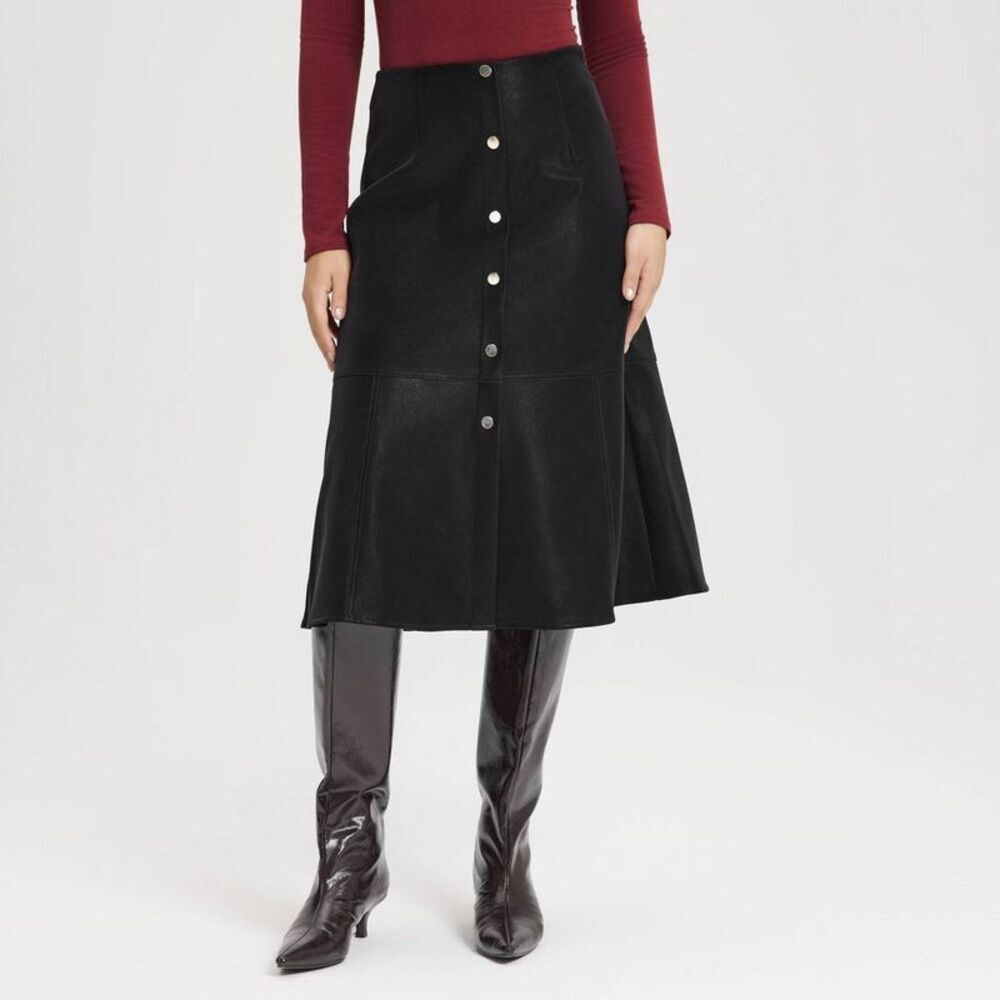 Women's Faux Leather Fit & Flare Midi A-Line Skirt - A New Day Black 4